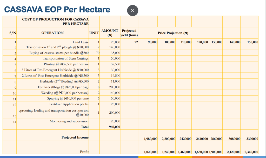 cassava eop per hectare