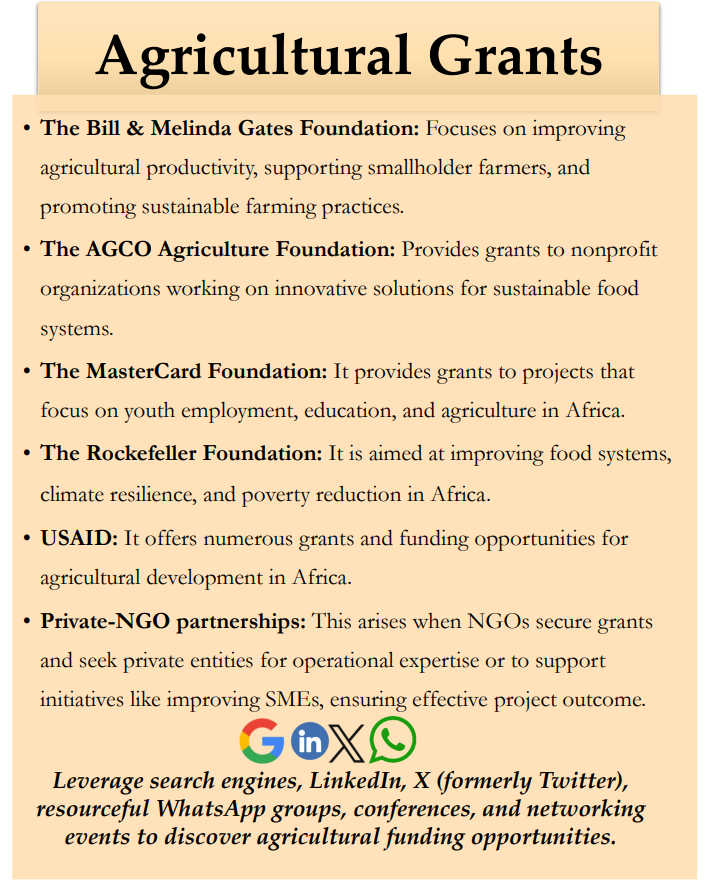 different types of agricultural grants that agripreneurs from cimc2 can apply for like bill & melinda gates foundation, usaid, the rockerfeller foundation and others